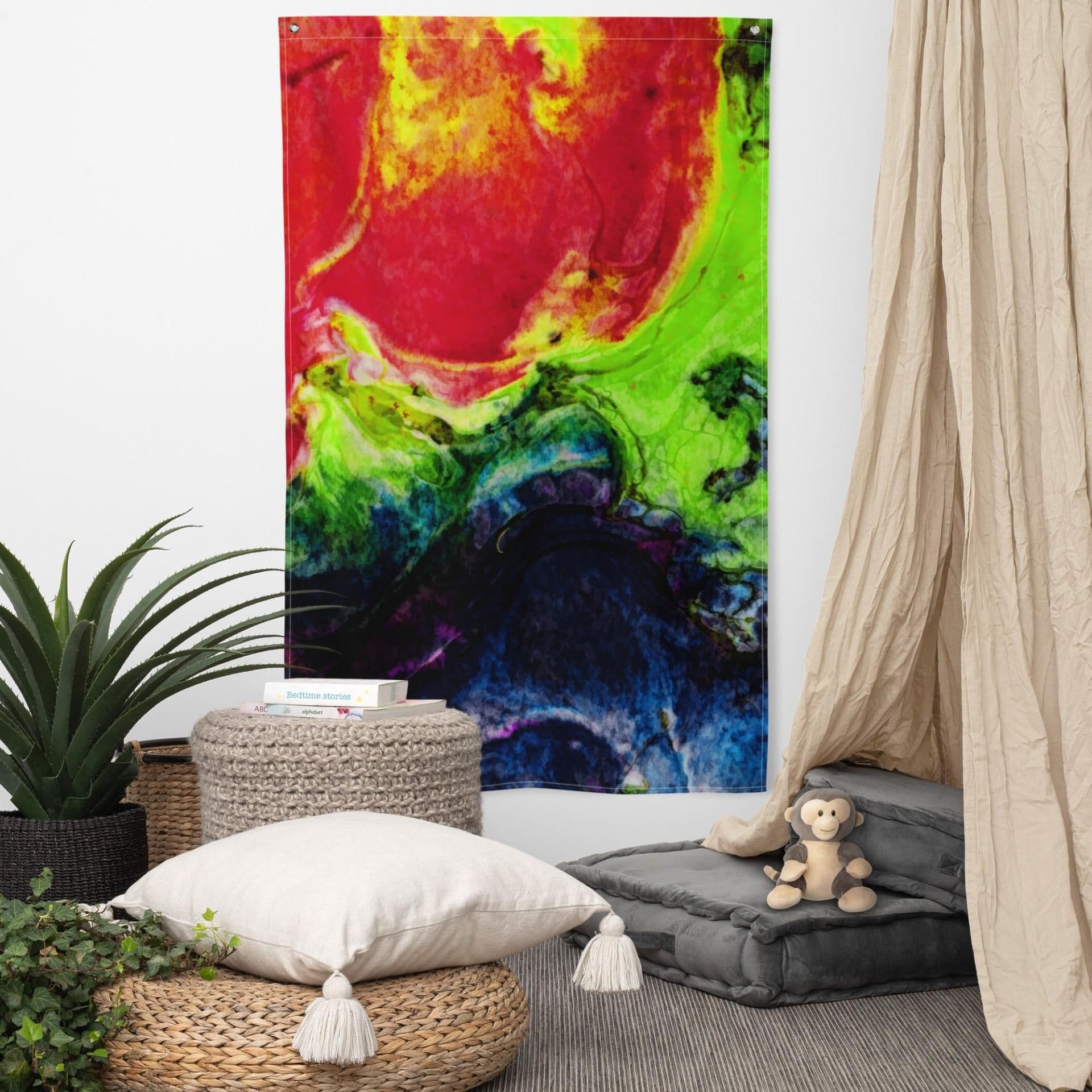 image-Green Red Abstract Painting Flag Tapestry
