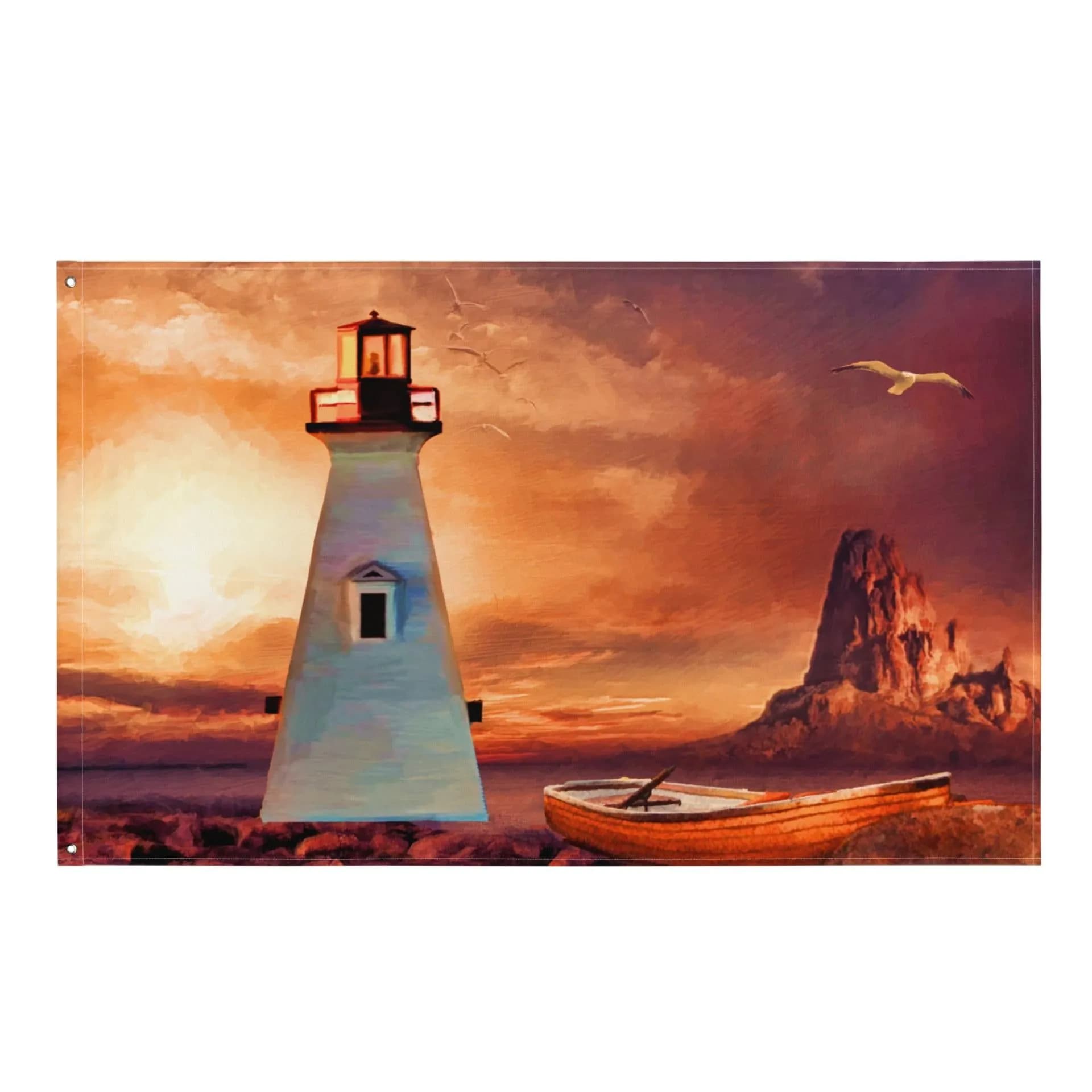 image-Vinatge Lighthouse Painting Flag Tapestry