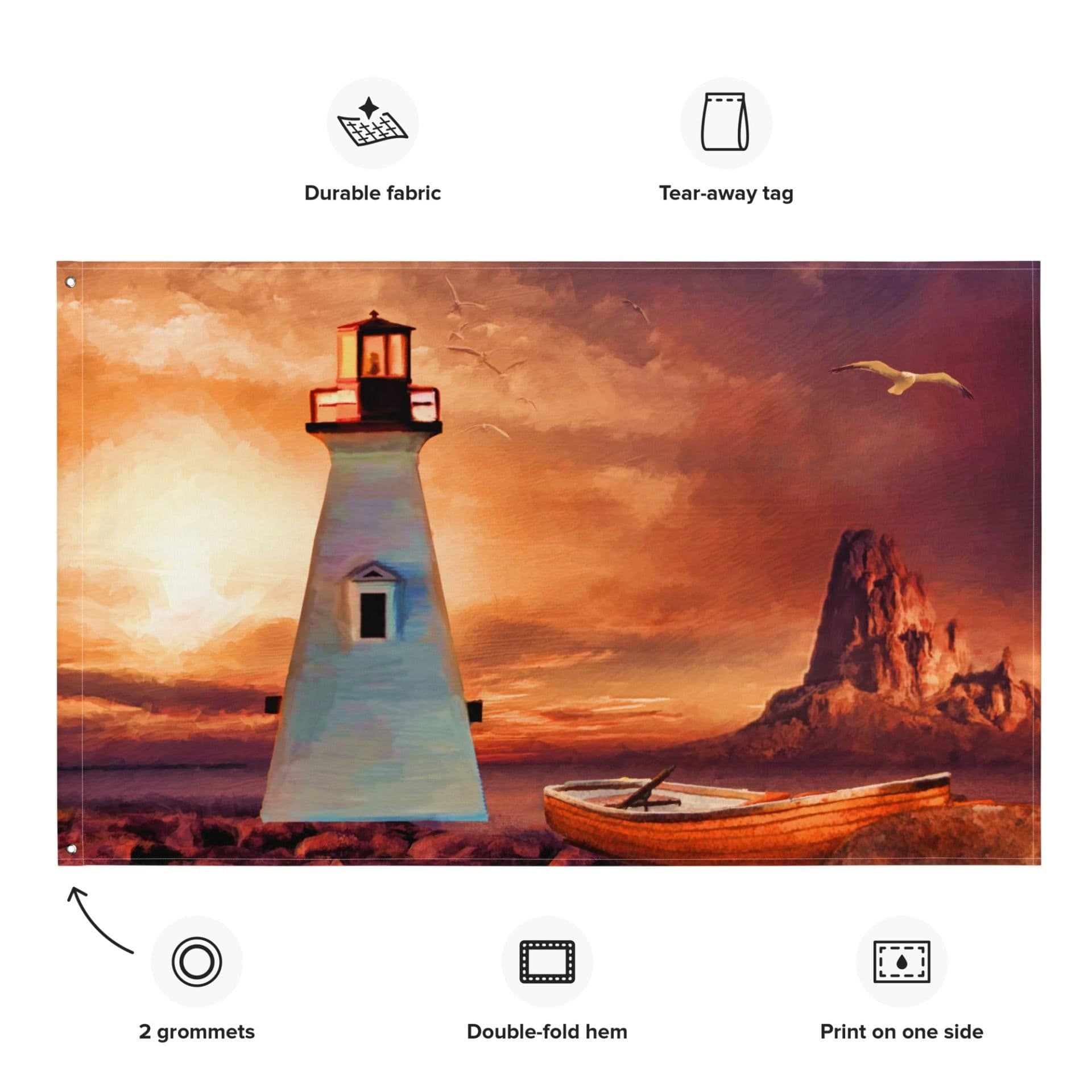 image-Vinatge Lighthouse Painting Flag Tapestry