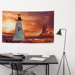 image-Vinatge Lighthouse Painting Flag Tapestry