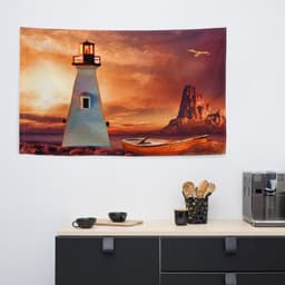 image-Vinatge Lighthouse Painting Flag Tapestry