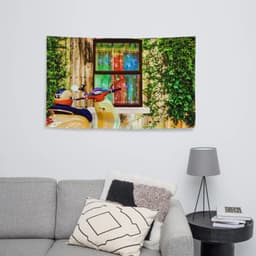 image-Vespa at Door Flag Tapestry wall hanging