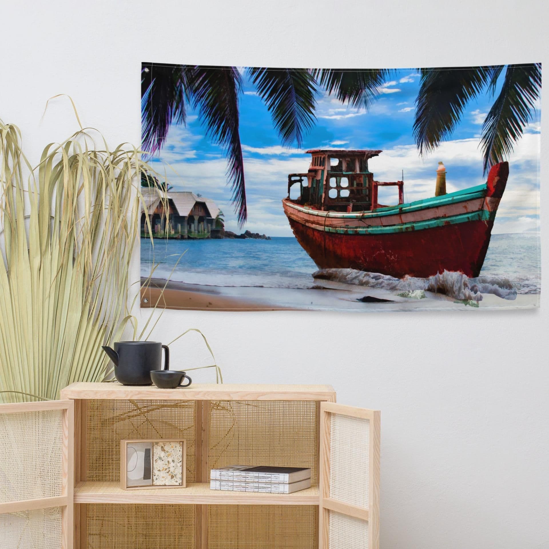 image-Vintage Boat Beach Flag Tapestry wall hanging