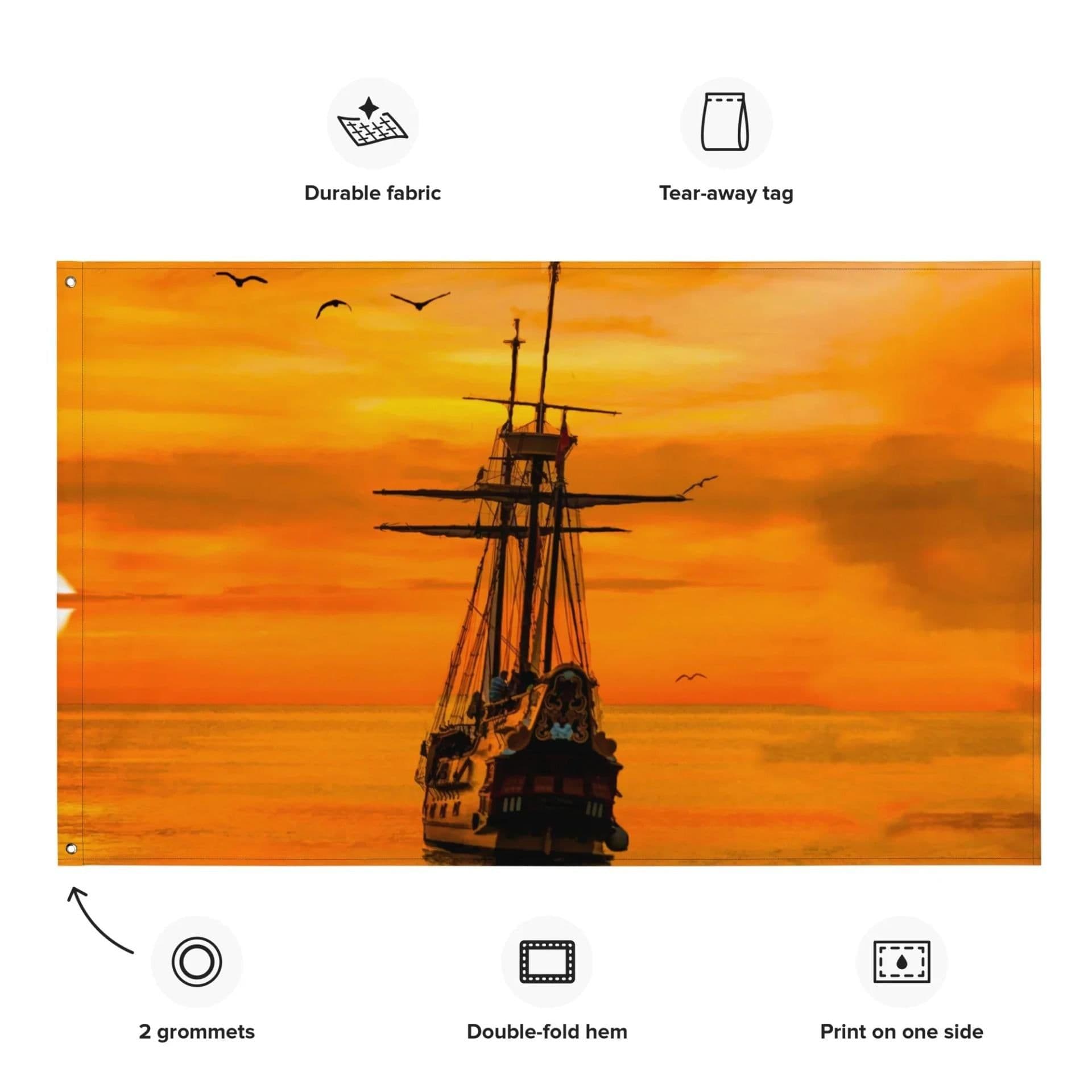 image-Ship Sunrise Flag Tapestry wall hanging