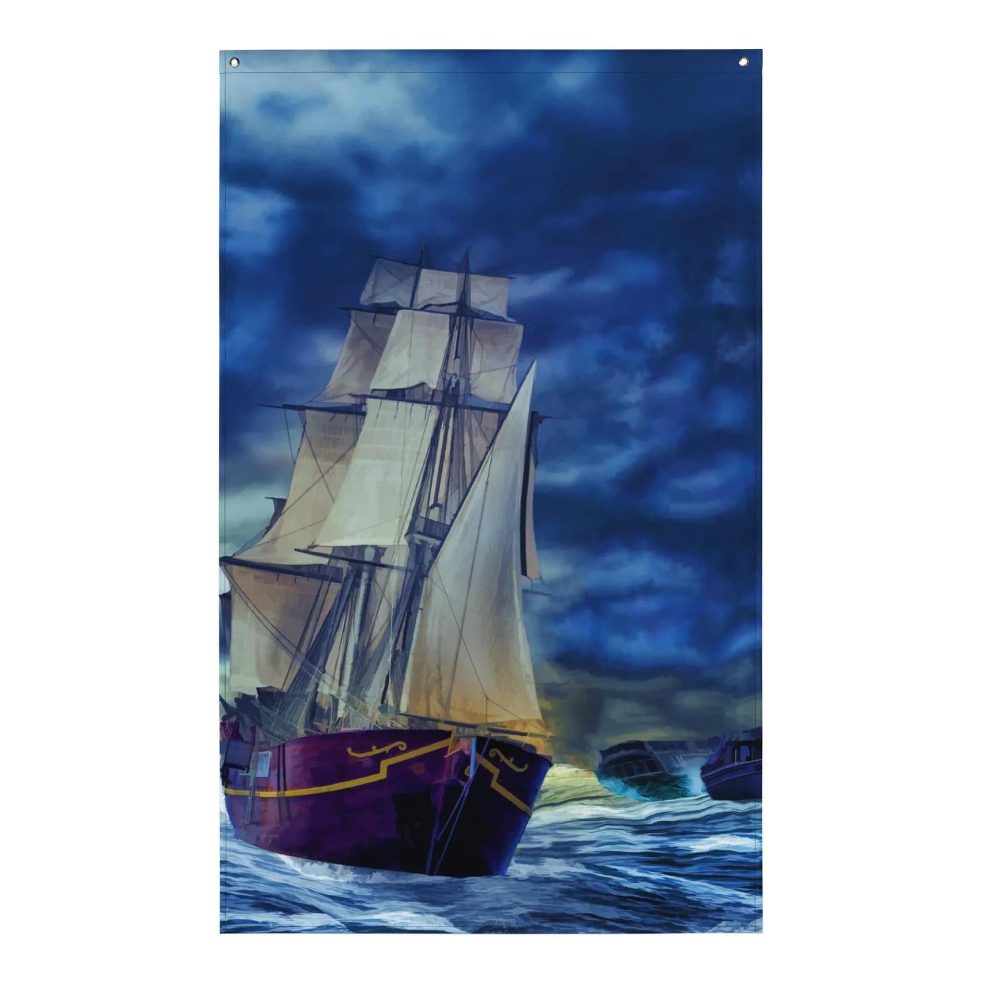image-Ship in Storm Flag Tapestry wall hanging