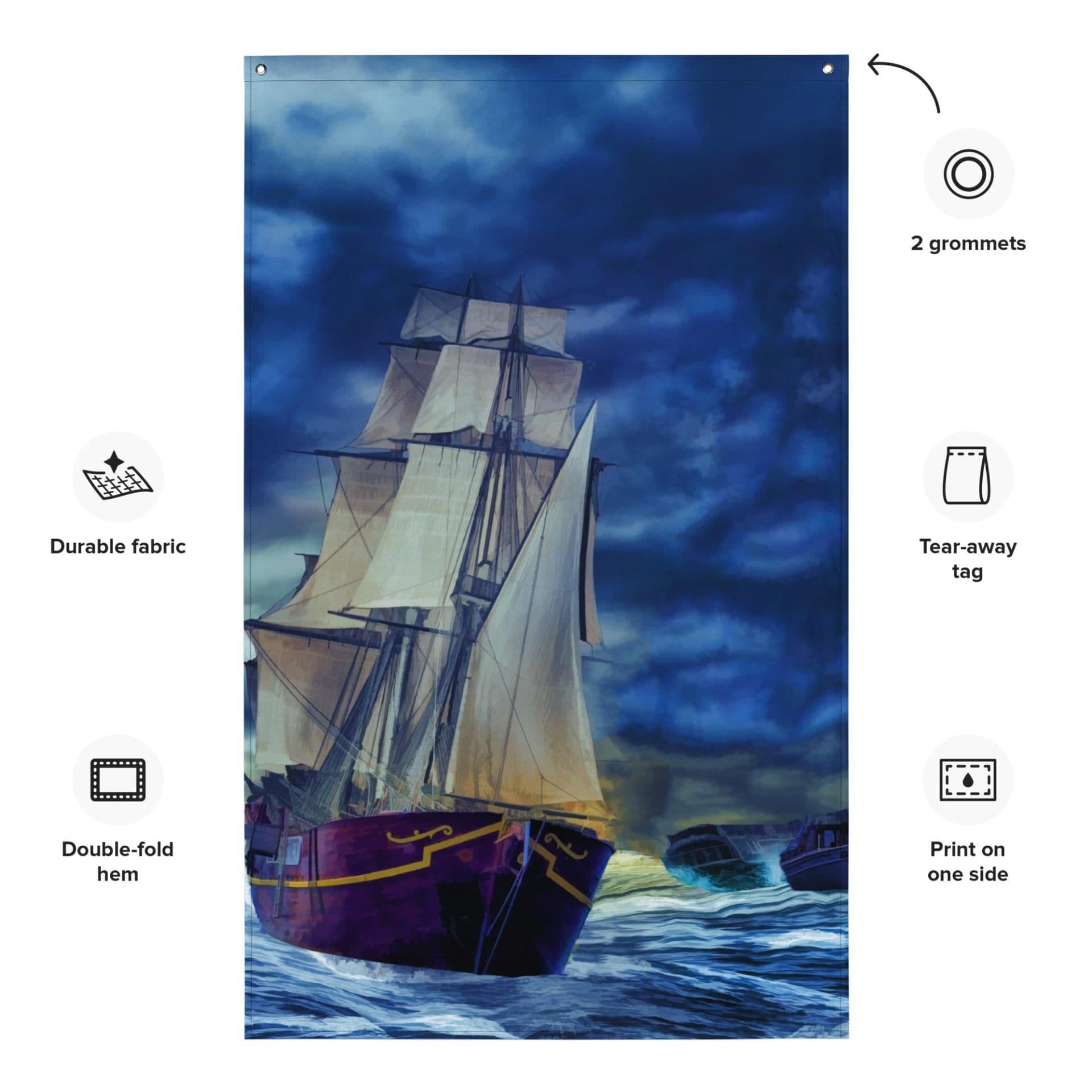 image-Ship in Storm Flag Tapestry wall hanging