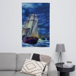 image-Ship in Storm Flag Tapestry wall hanging
