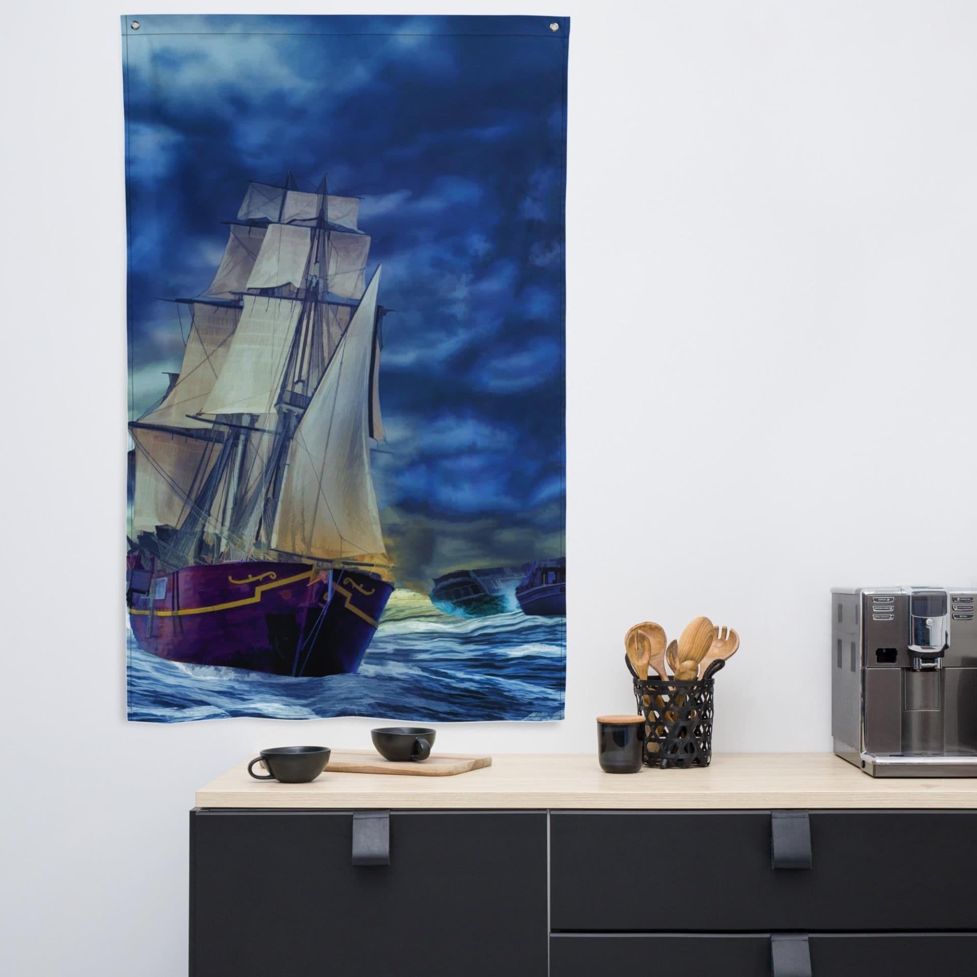 image-Ship in Storm Flag Tapestry wall hanging