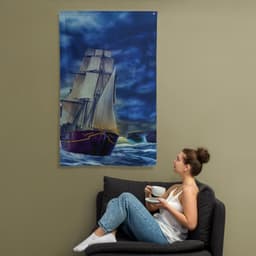 image-Ship in Storm Flag Tapestry wall hanging