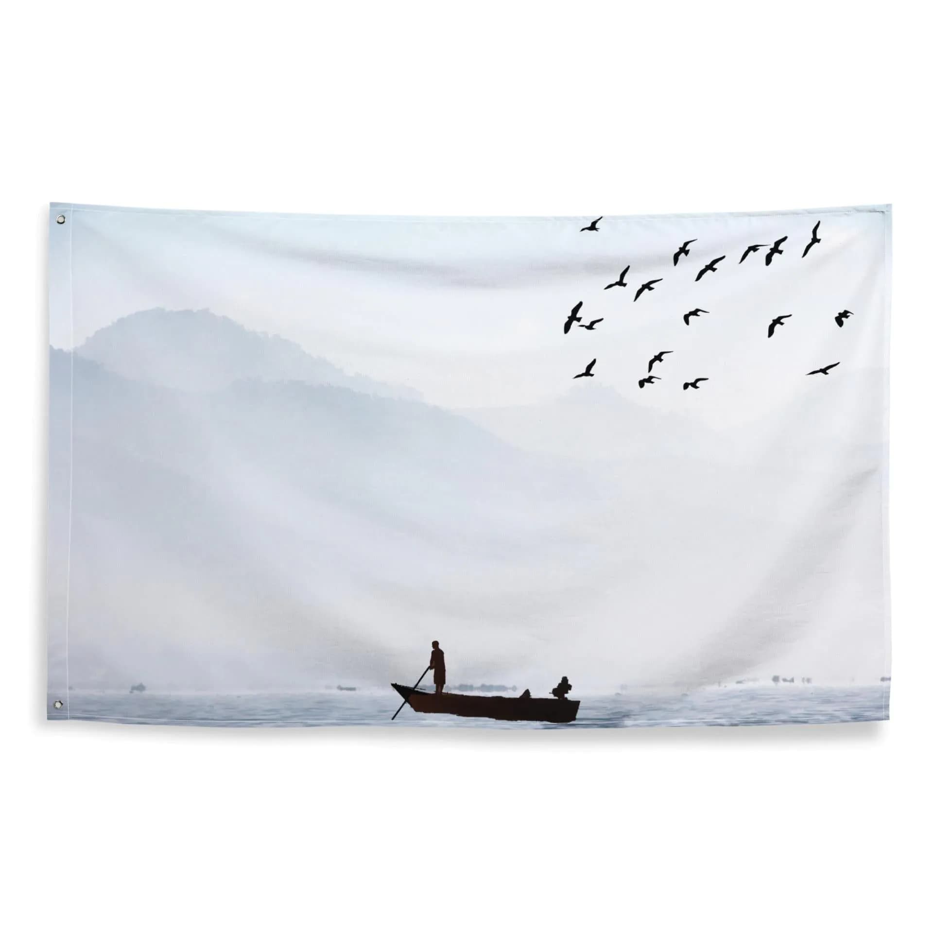 image-Bird Sea Boat Lake Flag Tapestry wall hanging