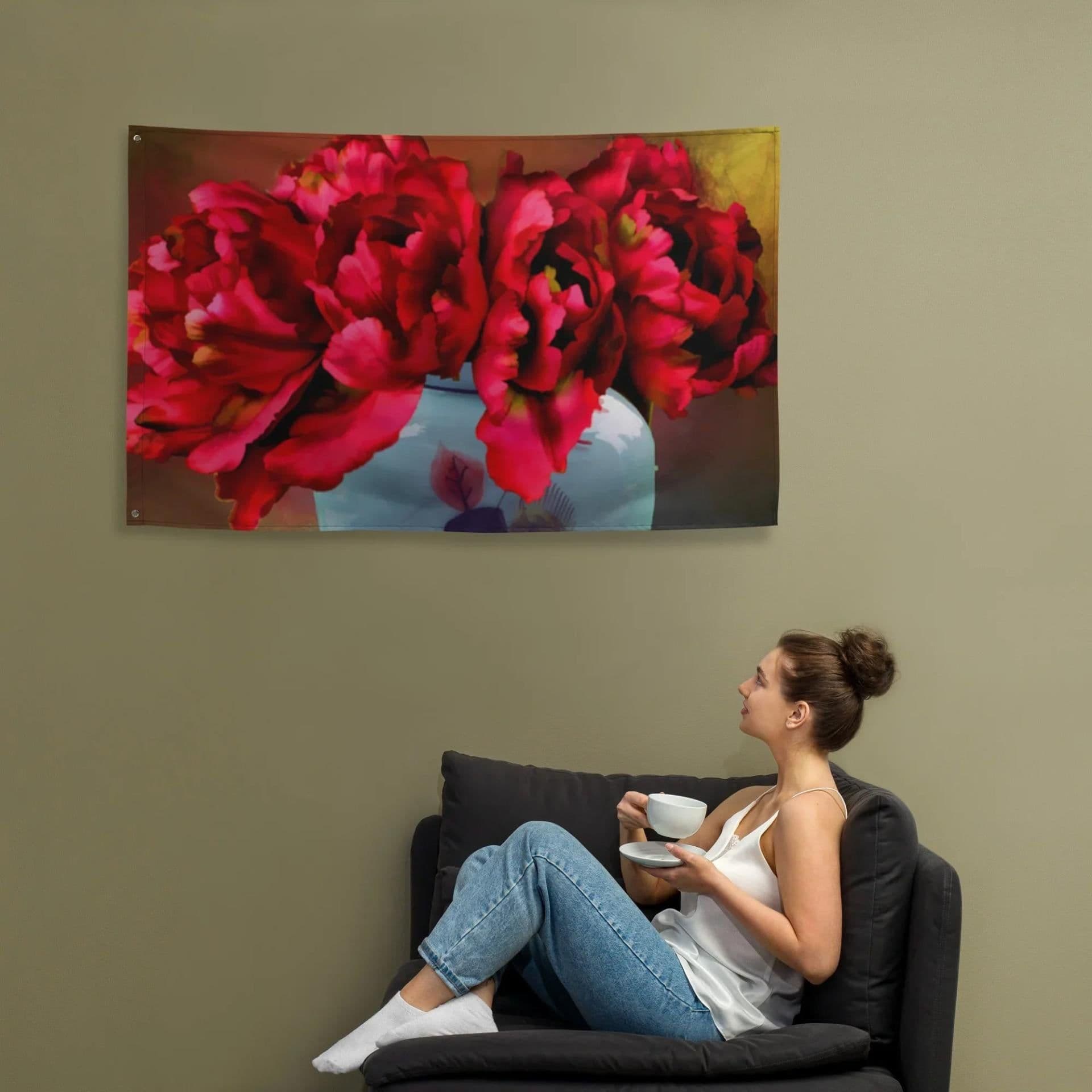 image-Red Flowers Painting Wall Hanging