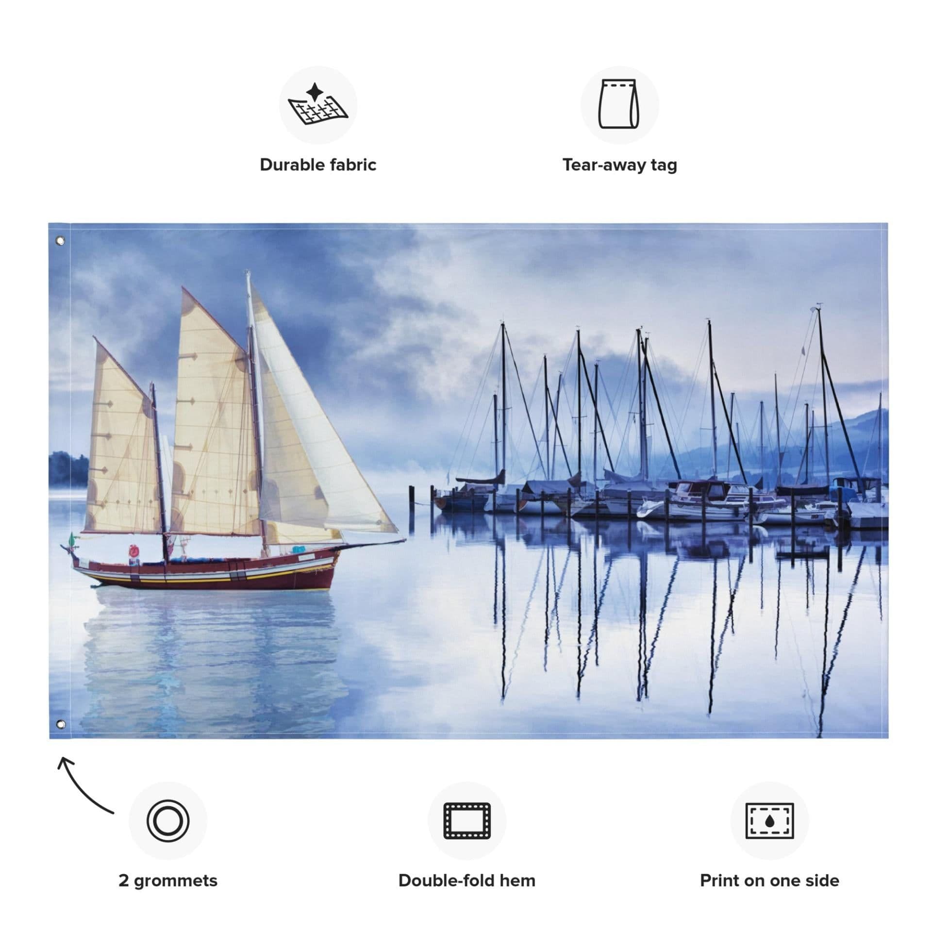 image-Sailing Ship Blue Flag