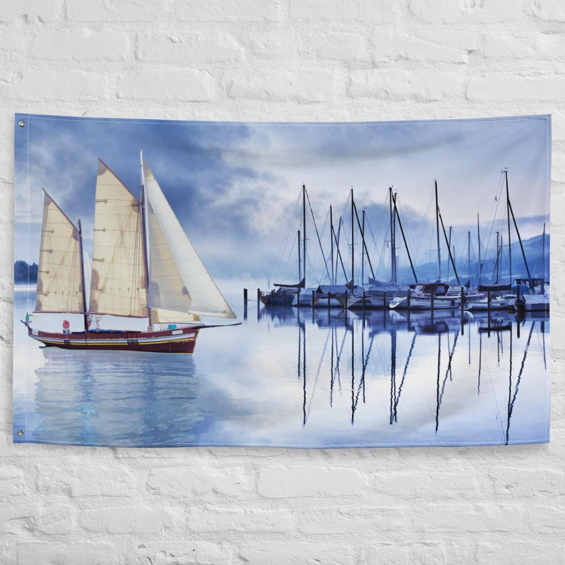 image-Sailing Ship Blue Flag
