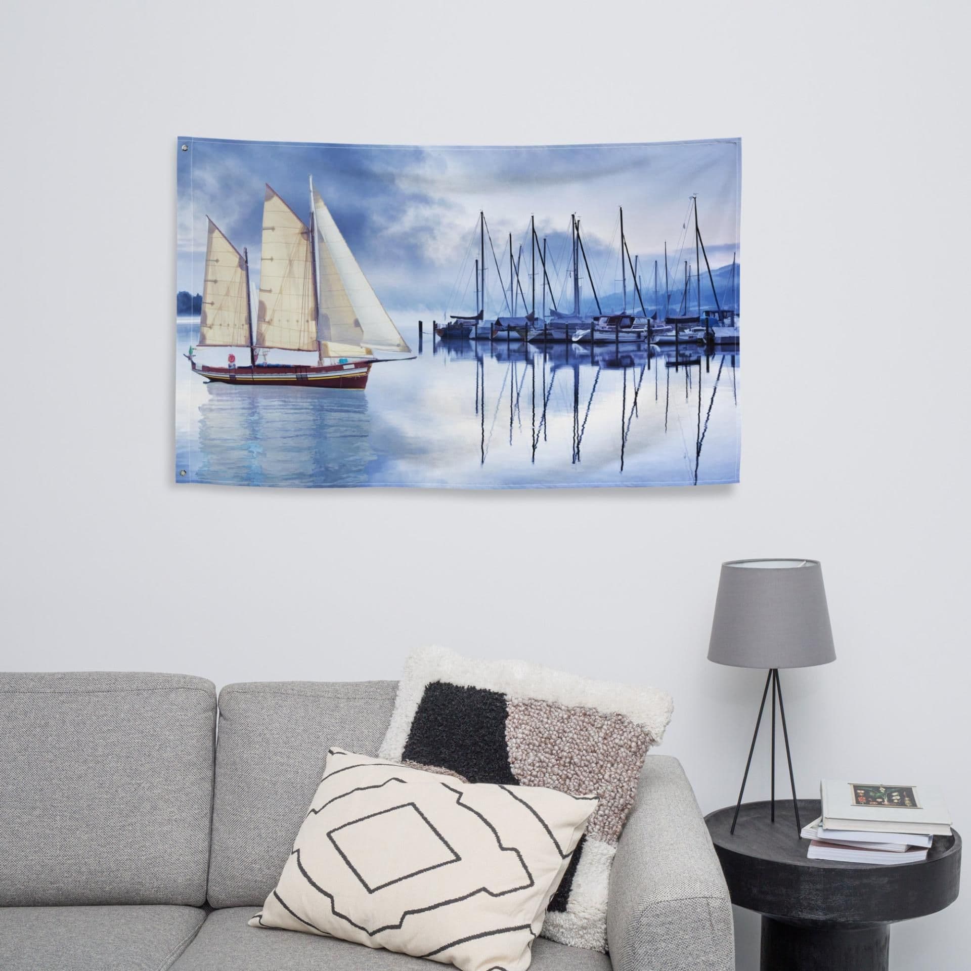 image-Sailing Ship Blue Flag