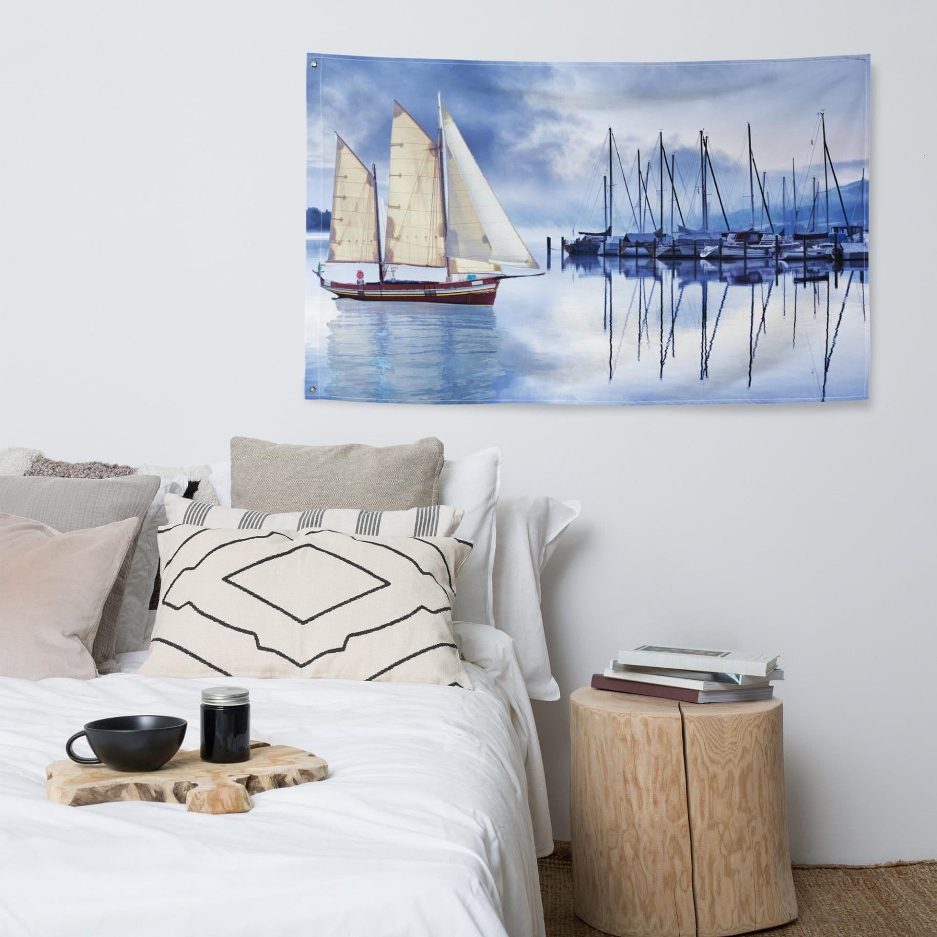 image-Sailing Ship Blue Flag