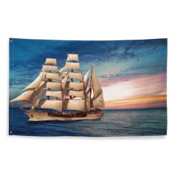 image-Sailing Ship Sunset Flag