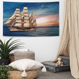 image-Sailing Ship Sunset Flag