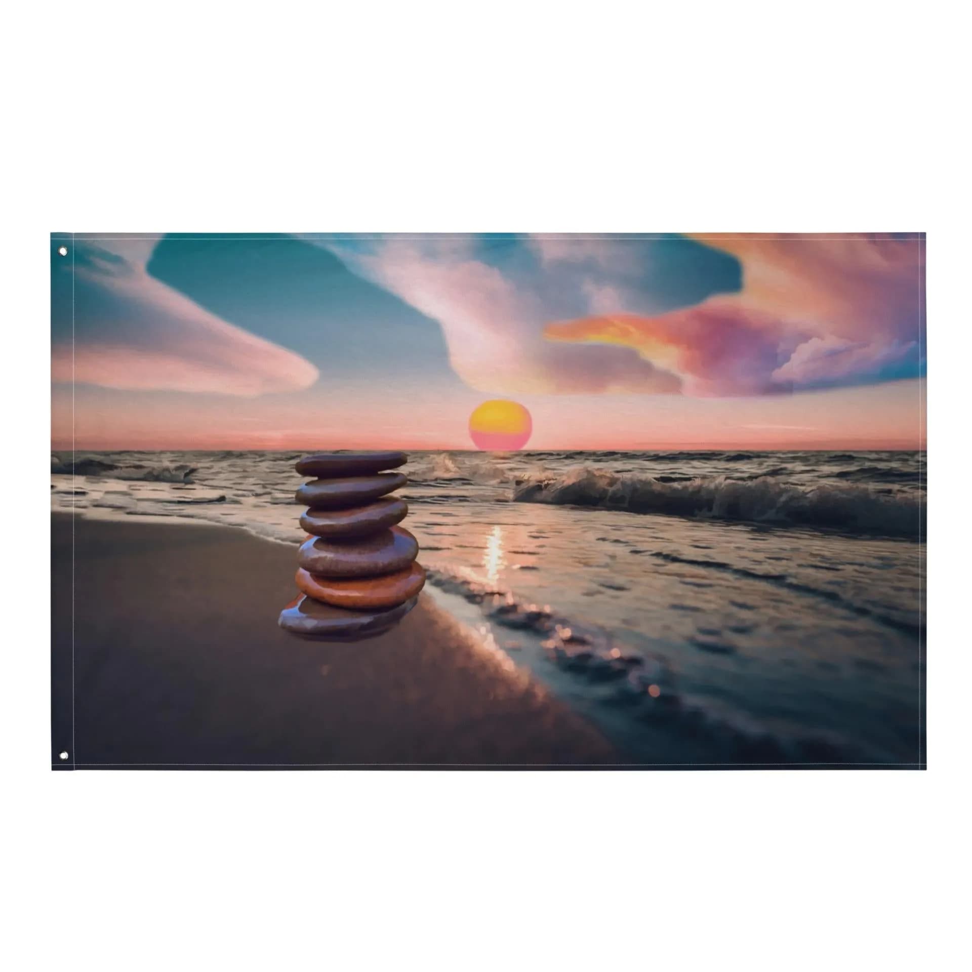 image-Stacking Stones Painting Flag Tapestry