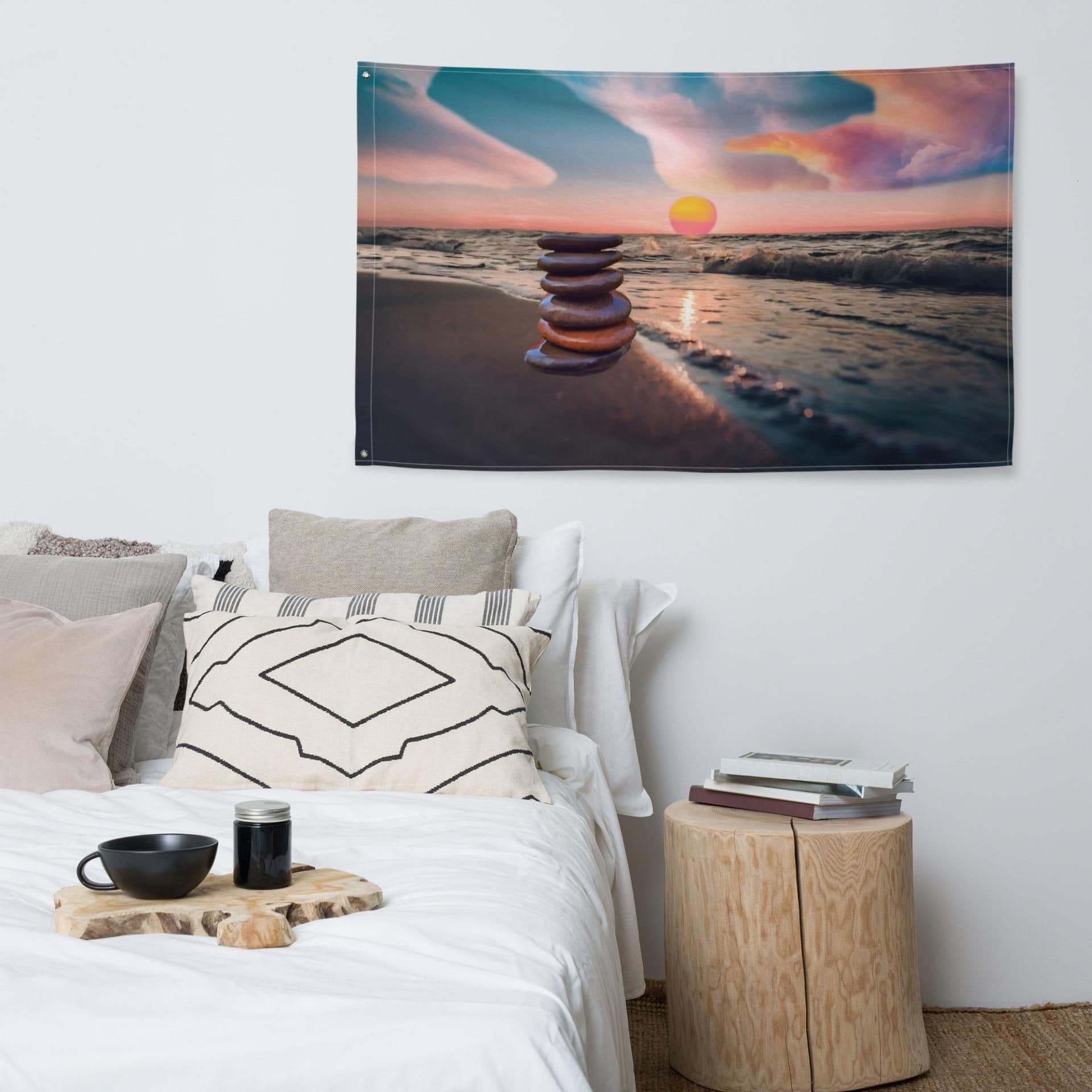 image-Stacking Stones Painting Flag Tapestry