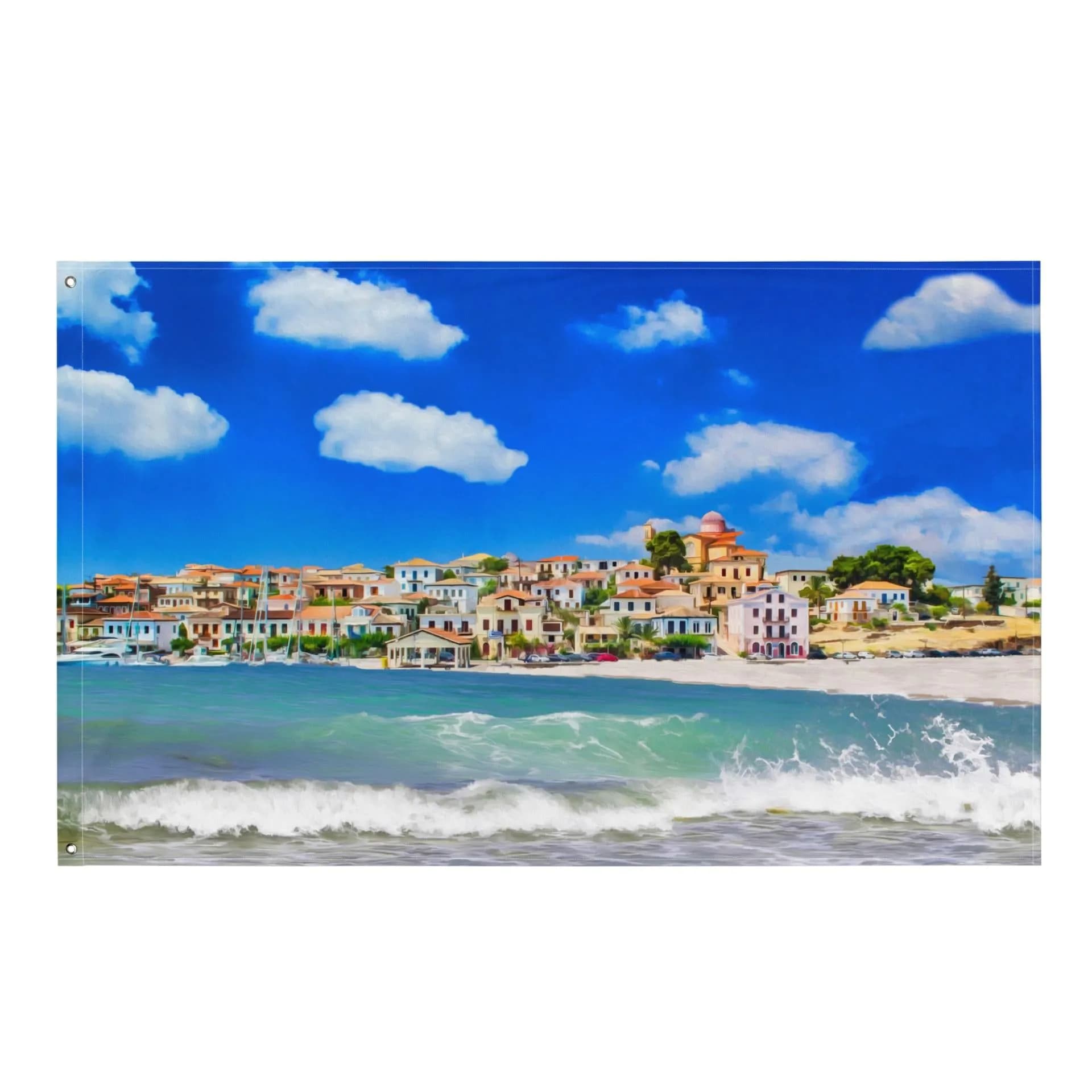 image-Beach Town Painting Flag Tapestry