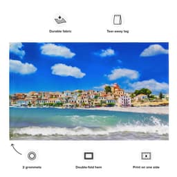 image-Beach Town Painting Flag Tapestry