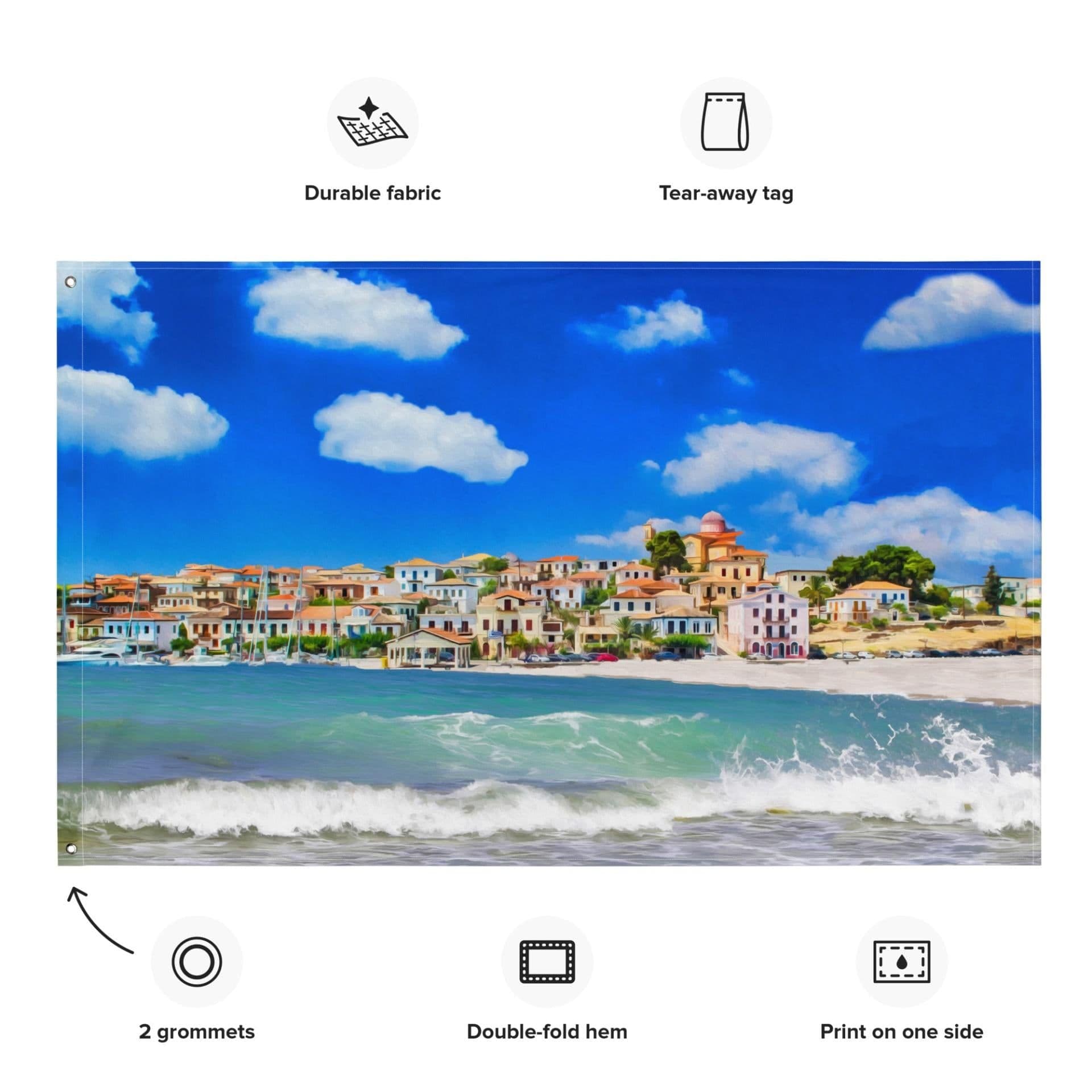 image-Beach Town Painting Flag Tapestry