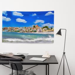image-Beach Town Painting Flag Tapestry
