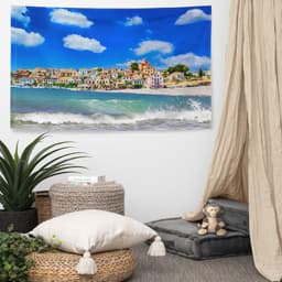 image-Beach Town Painting Flag Tapestry