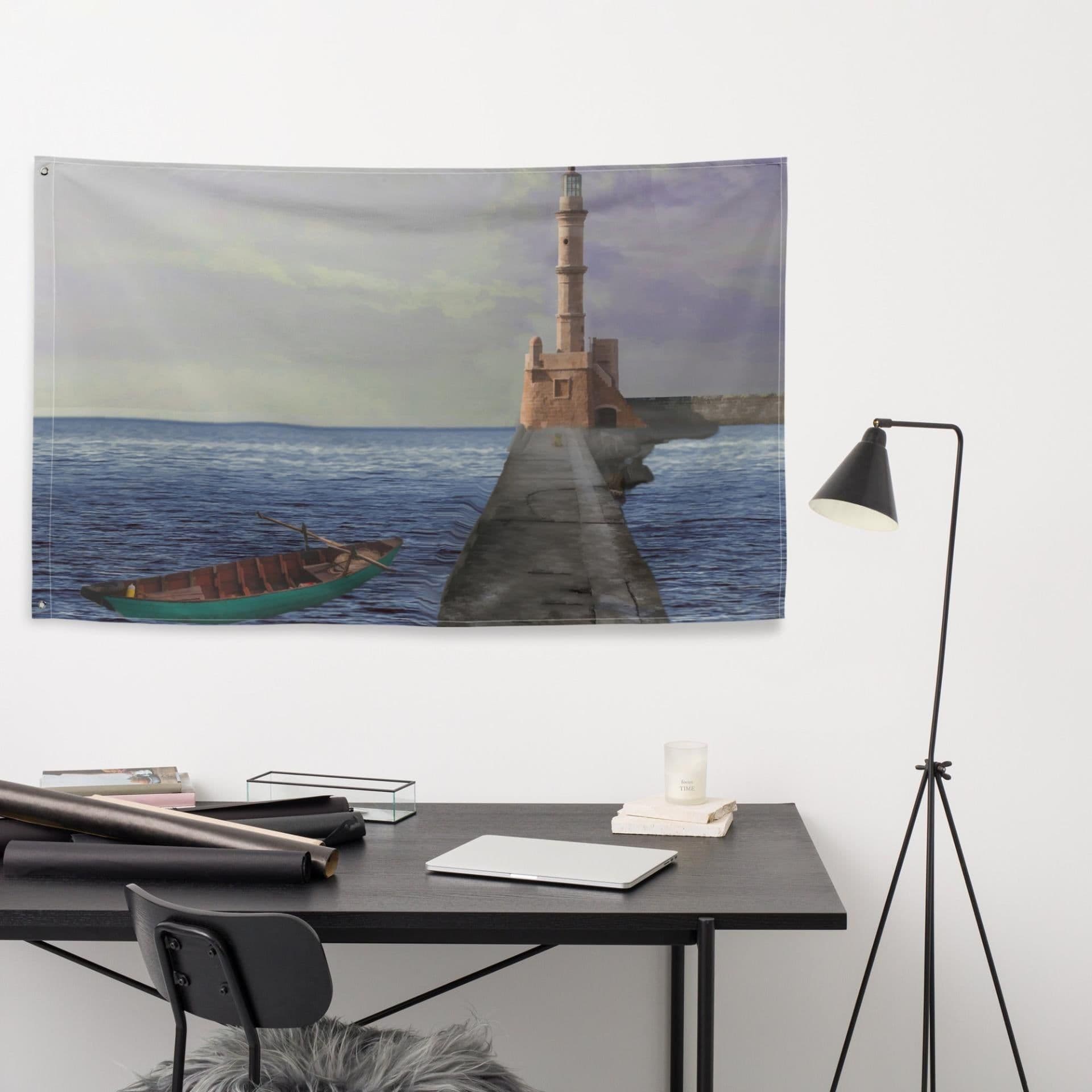 image-Path to Lighthouse Painting Flag Tapestry