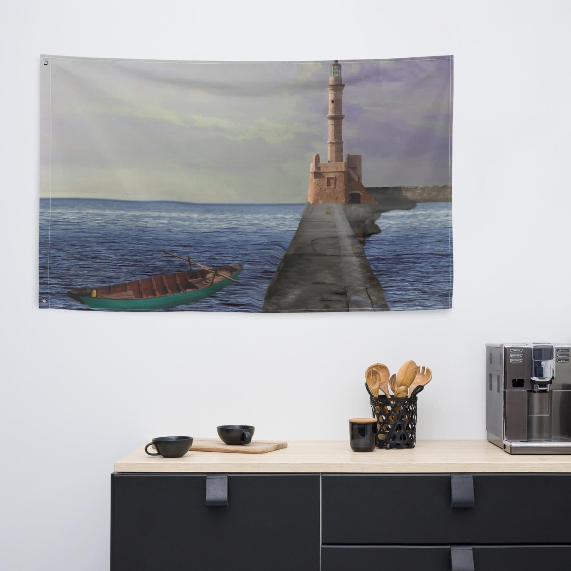 image-Path to Lighthouse Painting Flag Tapestry