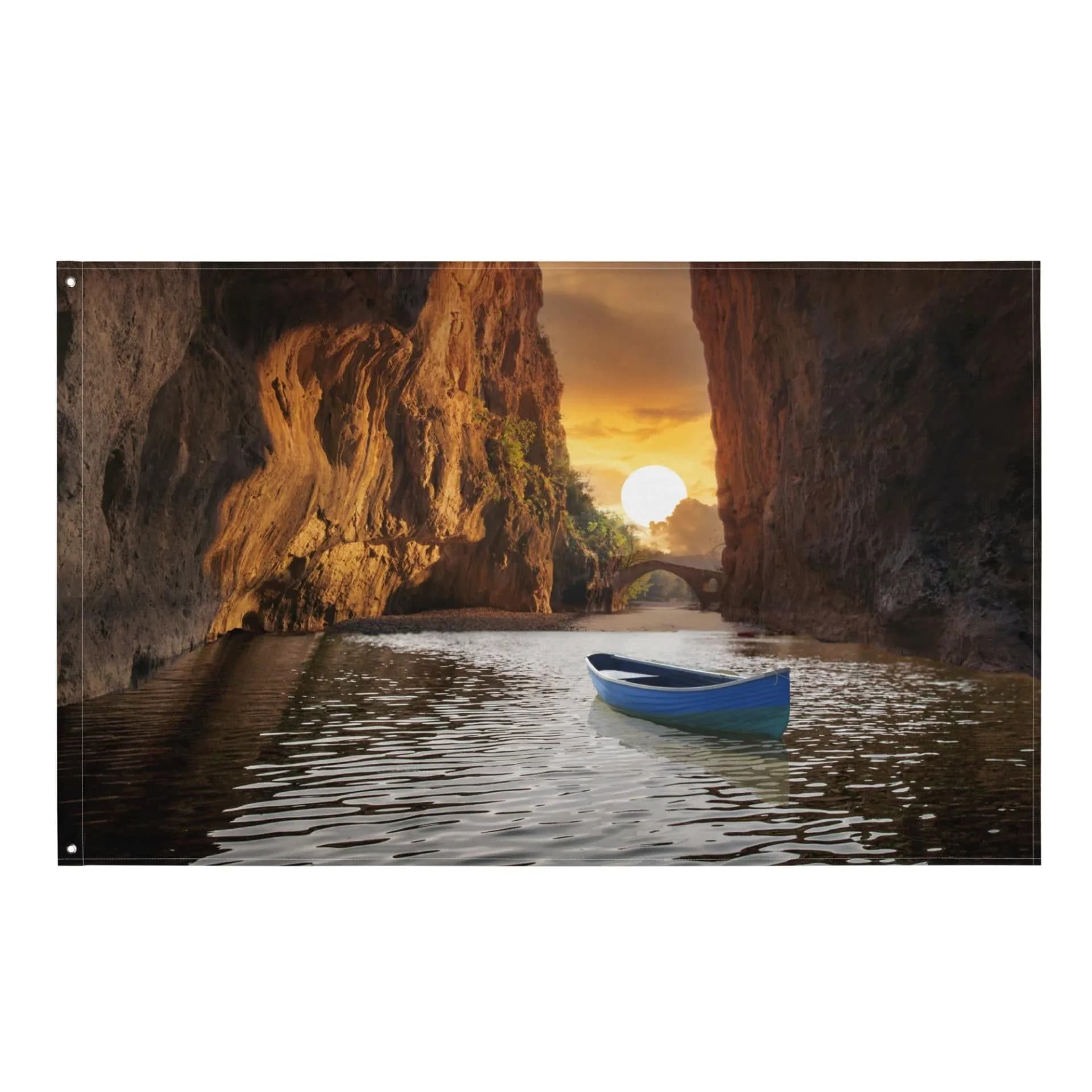 image-Sunset Beach Cave Painting Flag Tapestry