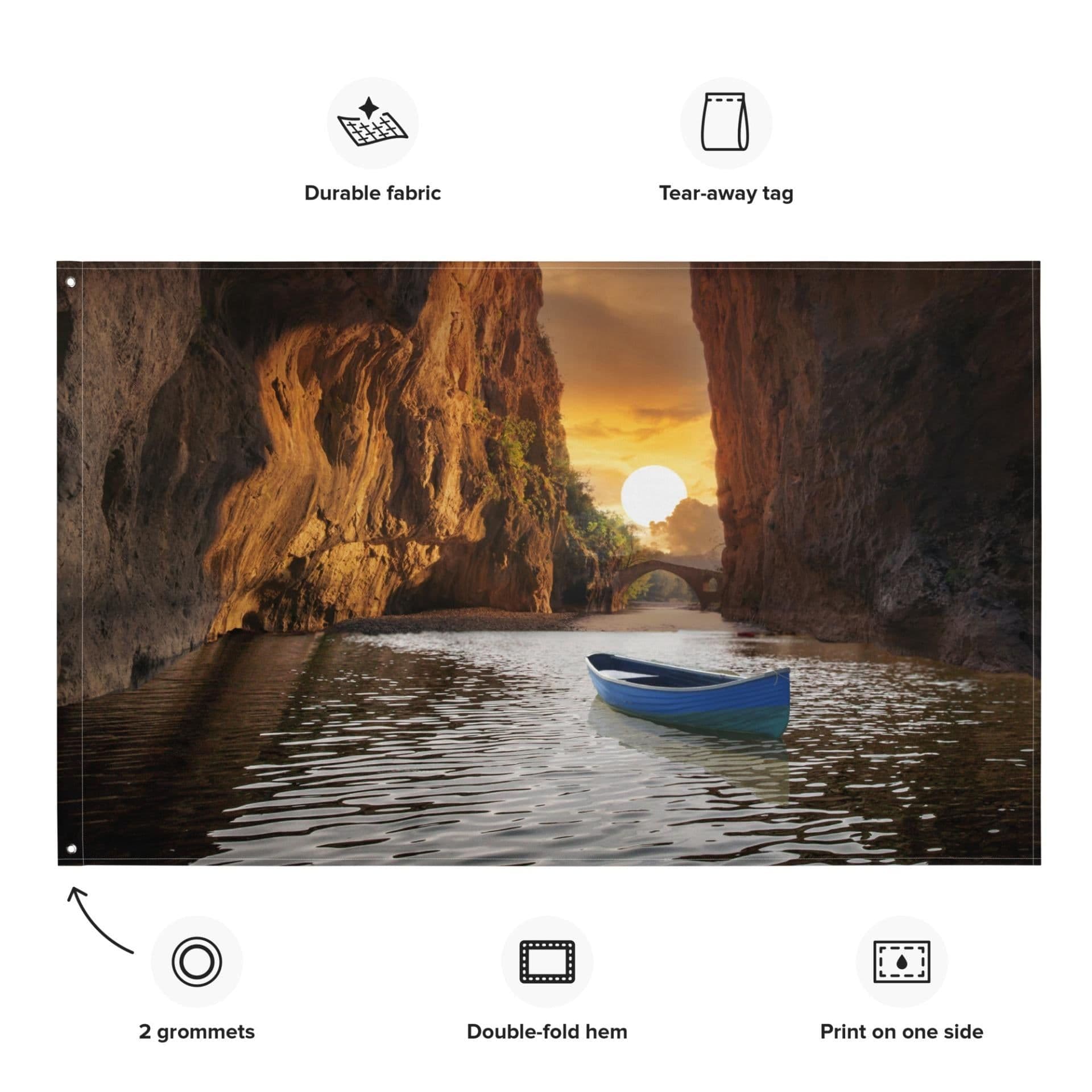 image-Sunset Beach Cave Painting Flag Tapestry