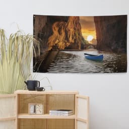 image-Sunset Beach Cave Painting Flag Tapestry