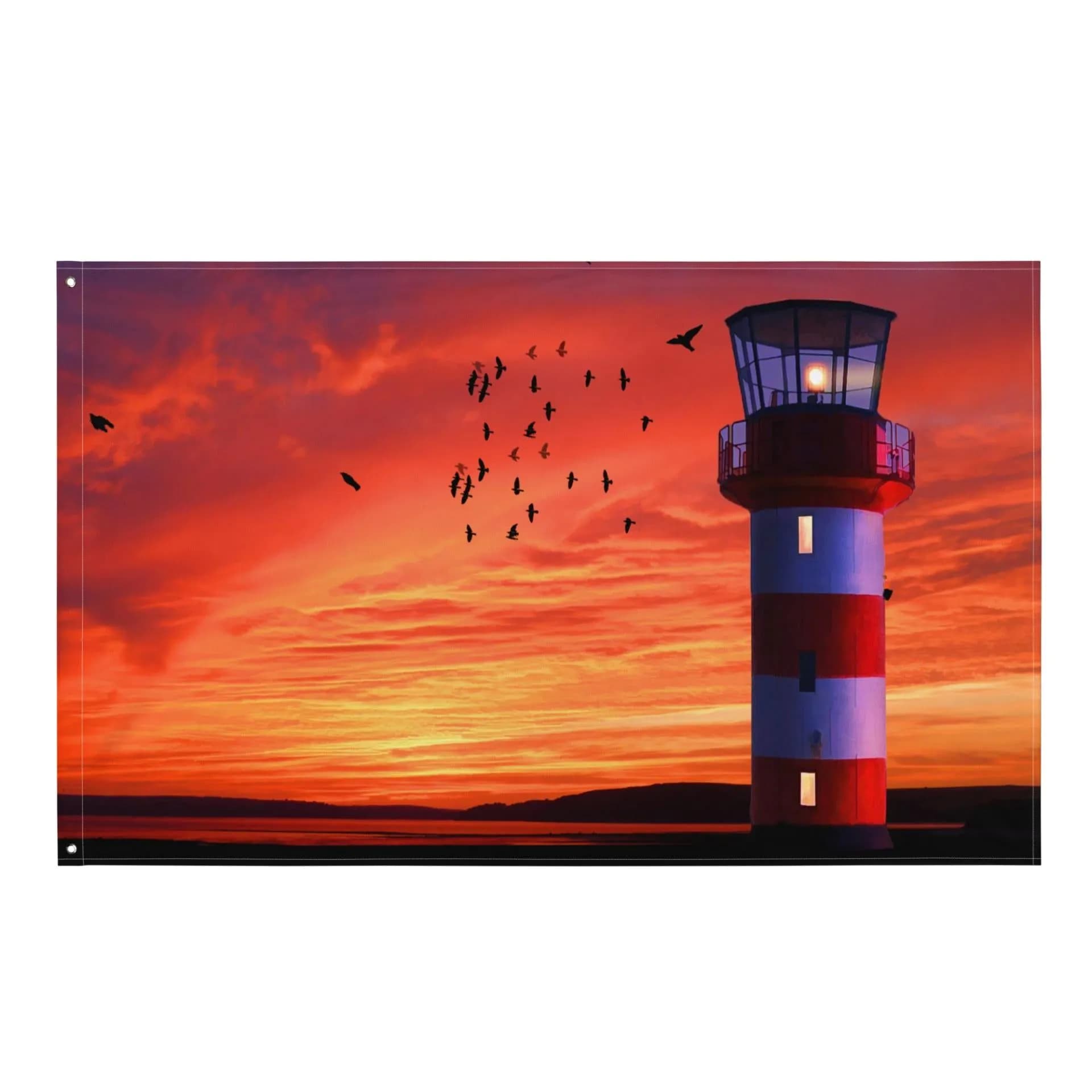 image-Lighthouse Sunset Painting 2 Flag Tapestry