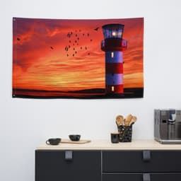 image-Lighthouse Sunset Painting 2 Flag Tapestry