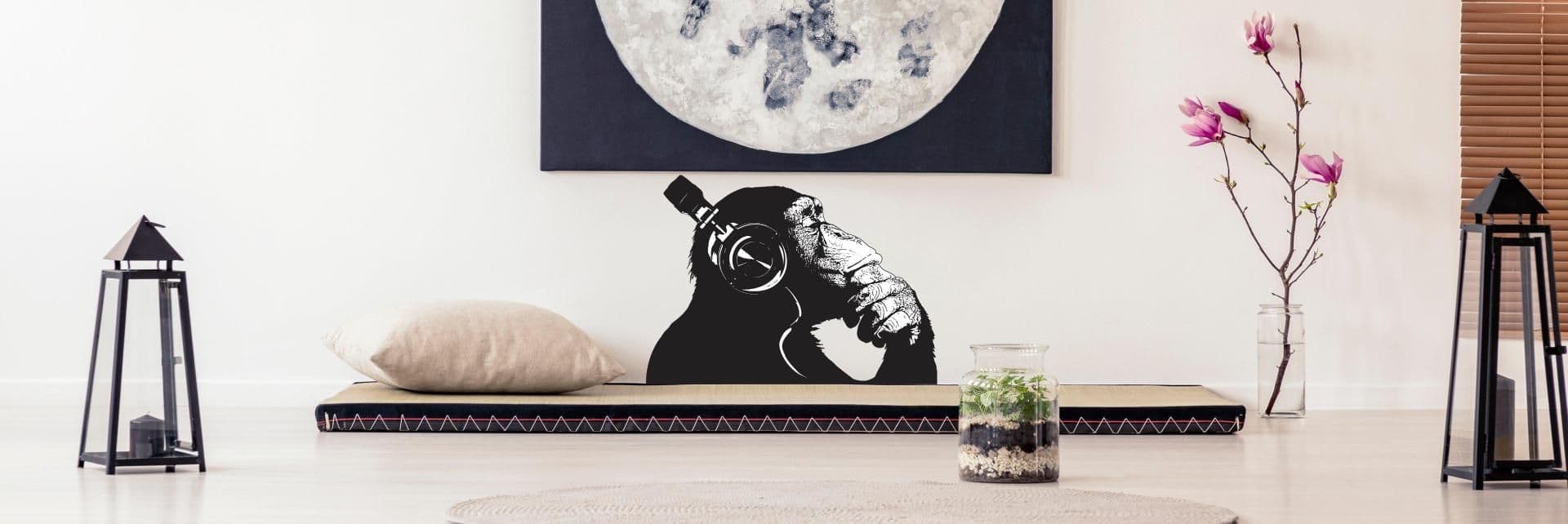 image-Vinyl Wall Art Decal - Contemplative Chimp Design Wall Sticker