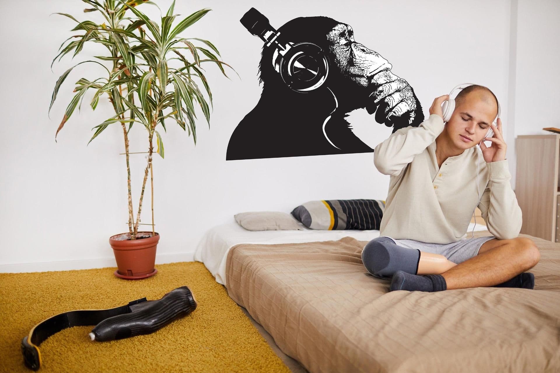 image-Vinyl Wall Art Decal - Contemplative Chimp Design Wall Sticker