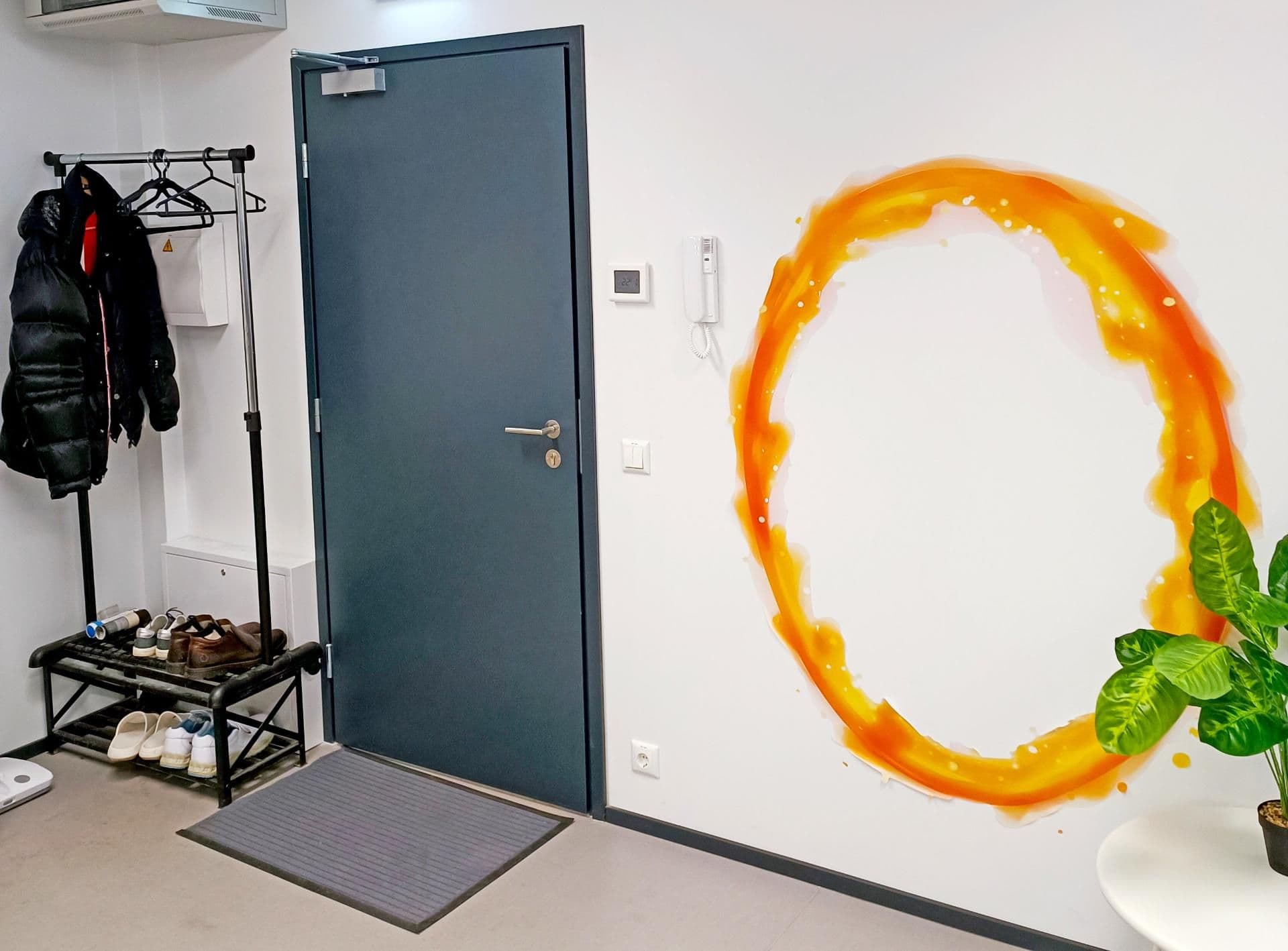 image-Blue and Orange Portal Aura Wall Stickers - Transparent Oval Decals with Vibrant Aura Effect for Game Room Decor