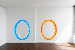 image-Blue & Orange Portal Aura Wall Stickers with Silver Chrome Mirror Effect - Vibrant Oval Teleport Decals for Gamer and Geek Room Decor