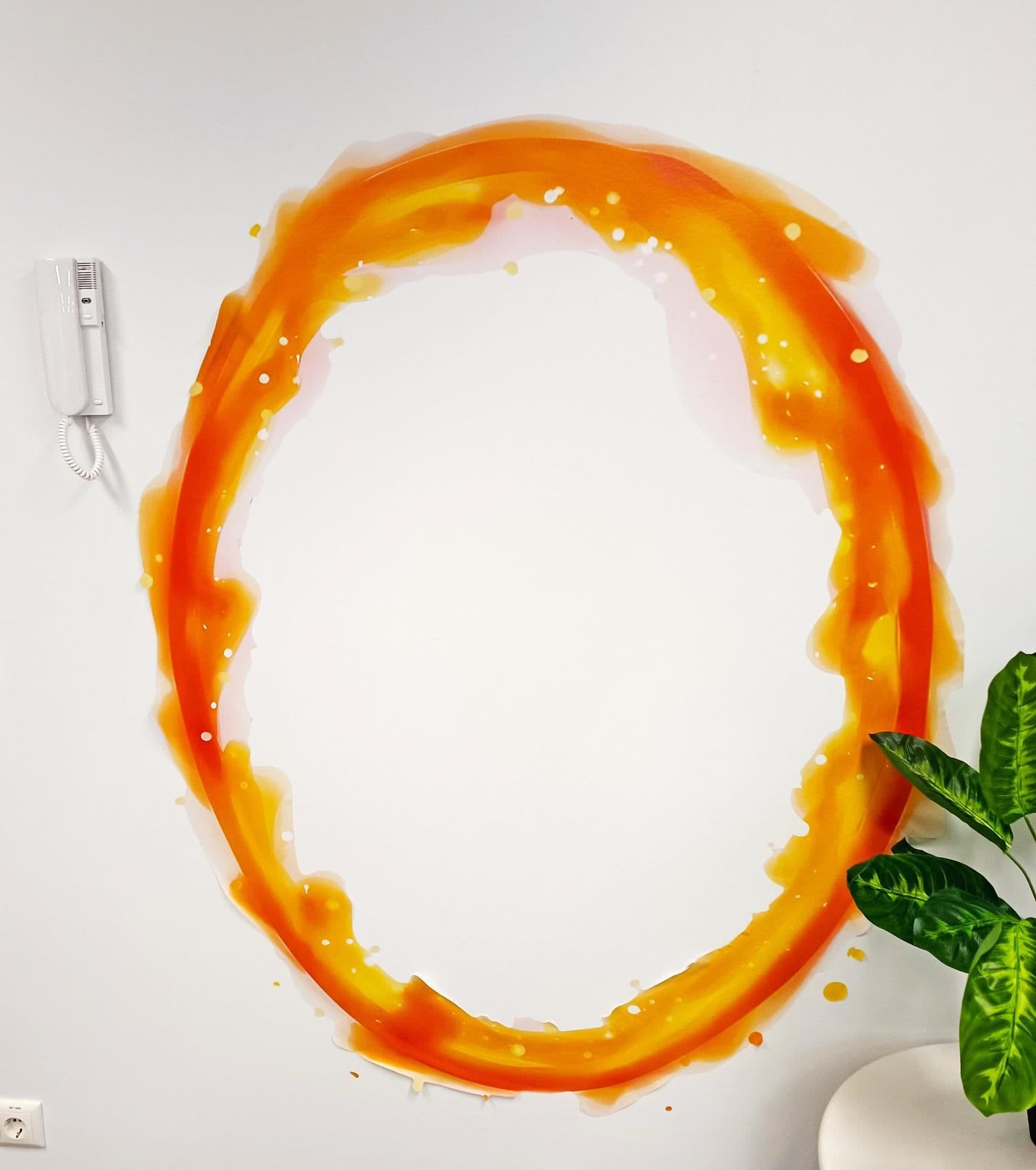 image-Blue & Orange Portal Aura Wall Stickers with Silver Chrome Mirror Effect - Vibrant Oval Teleport Decals for Gamer and Geek Room Decor