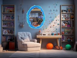 image-Blue & Orange Portal Aura Wall Stickers with Silver Chrome Mirror Effect - Vibrant Oval Teleport Decals for Gamer and Geek Room Decor