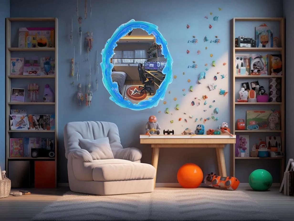 image-Custom Blue & Orange Portal Wall Stickers With Your own Image inside - Personalized Photo Inside, Vibrant Aura Oval Decals for Gamer and Geek Room Decor