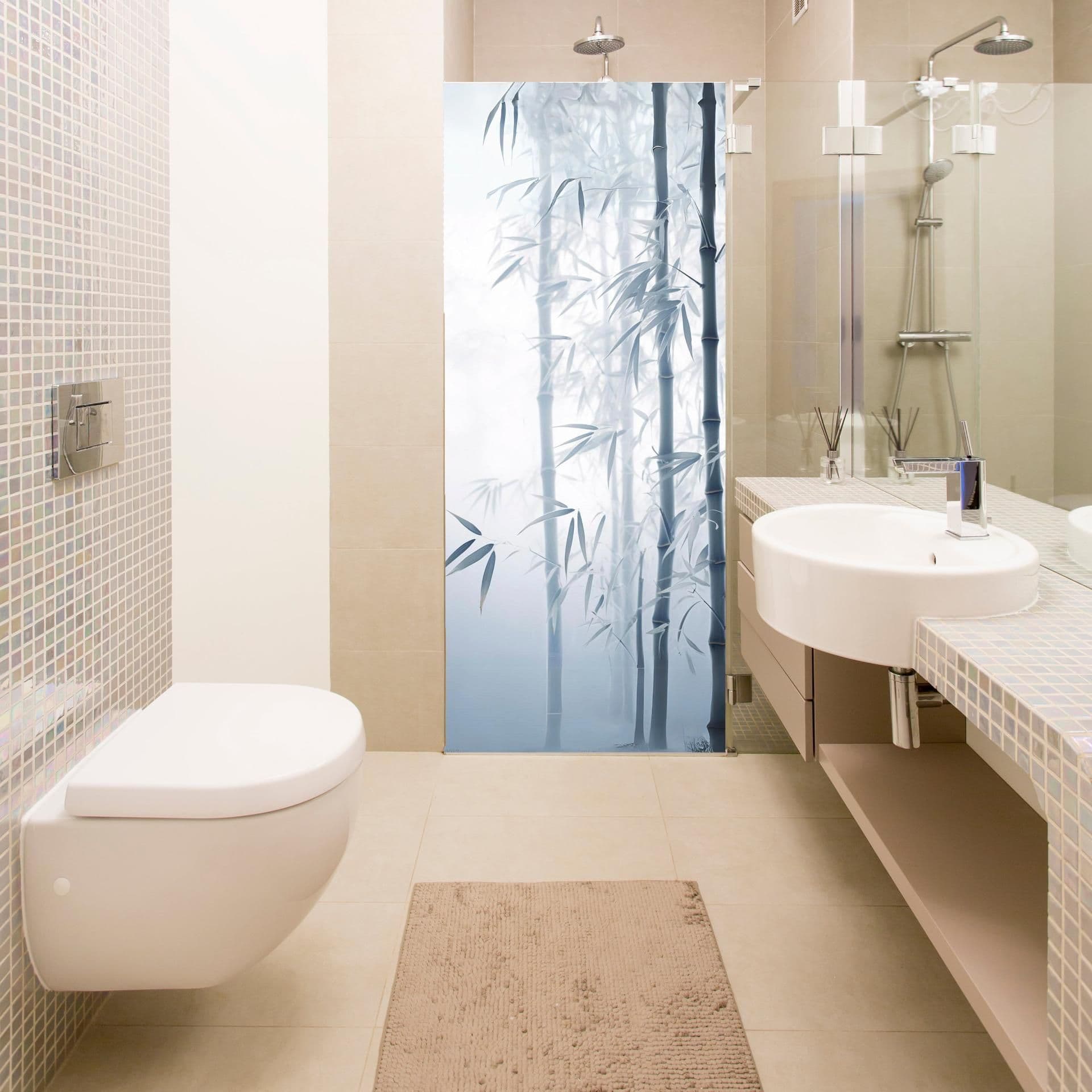 image-Shower Door Decal Tranquil Bamboo Forest - Ethereal Misty Reed Sticker for Bathroom Privacy