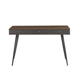 image-Mid Century Desk , Modern Writing Study Desk with Drawers, Multifunctional Home Office Computer Desk Walnut+Dark Grey