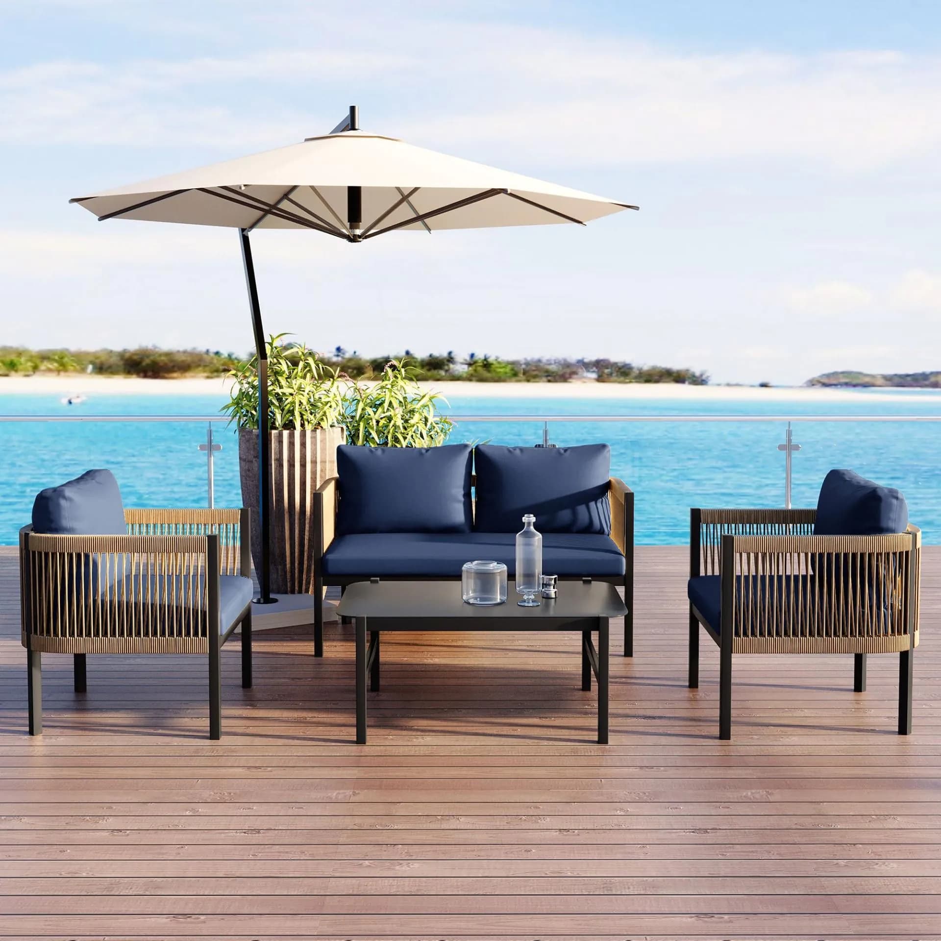 image-Multi-person Outdoor Sofa Combination with A Table, Suitable for Garden, Backyard and Balconies