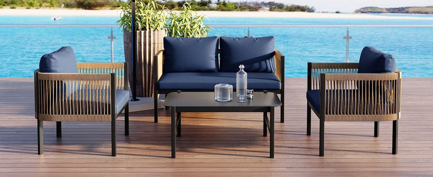 image-Multi-person Outdoor Sofa Combination with A Table, Suitable for Garden, Backyard and Balconies