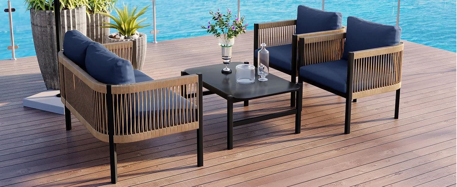 image-Multi-person Outdoor Sofa Combination with A Table, Suitable for Garden, Backyard and Balconies