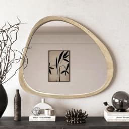 image-Solid Wood Mirror 45 Inch Asymmetrical Wall Mirror Wooden Framed Mirror Large Sized Dressing Mirror, for Living Room, Bedroom, Bathroom, Hallway or Entry Way, Natural Wood Washed