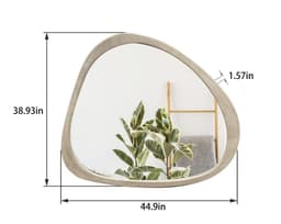 image-Solid Wood Mirror 45 Inch Asymmetrical Wall Mirror Wooden Framed Mirror Large Sized Dressing Mirror, for Living Room, Bedroom, Bathroom, Hallway or Entry Way, Natural Wood Washed