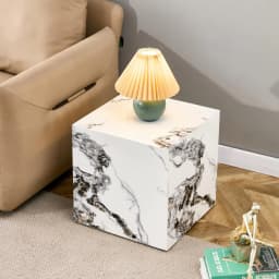 image-Modern white MDF+sticker material cube stylish texture design coffee table -15.75 inches